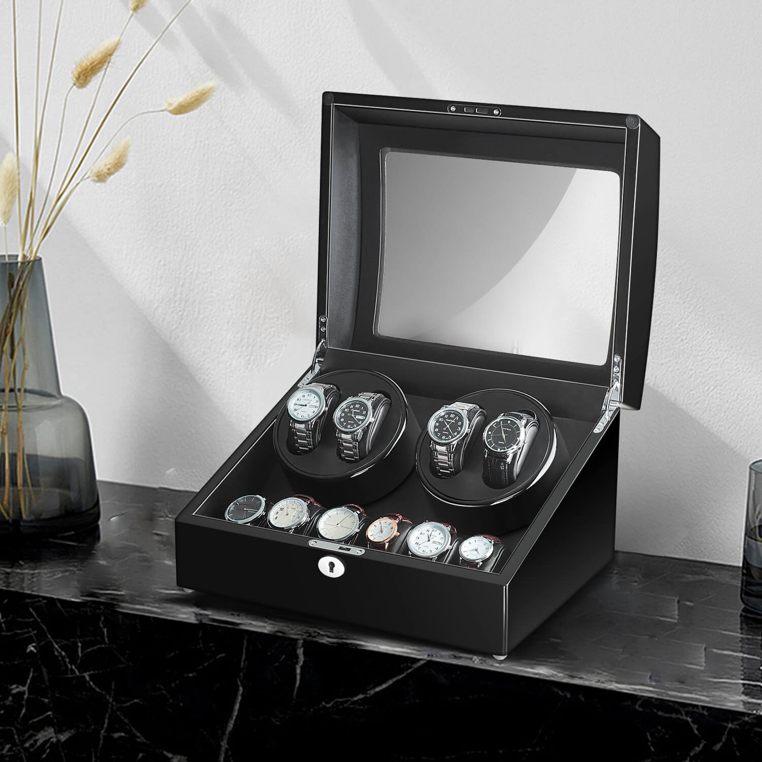 Maselex Quad Watch Winder With 6 Storage Case JQUEEN