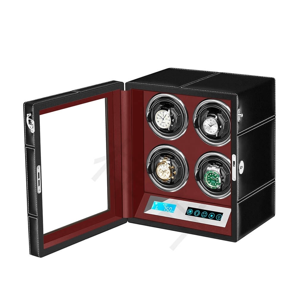 Quad for Automatic Watch Winder With Led Touch Screen in Red Interior ...