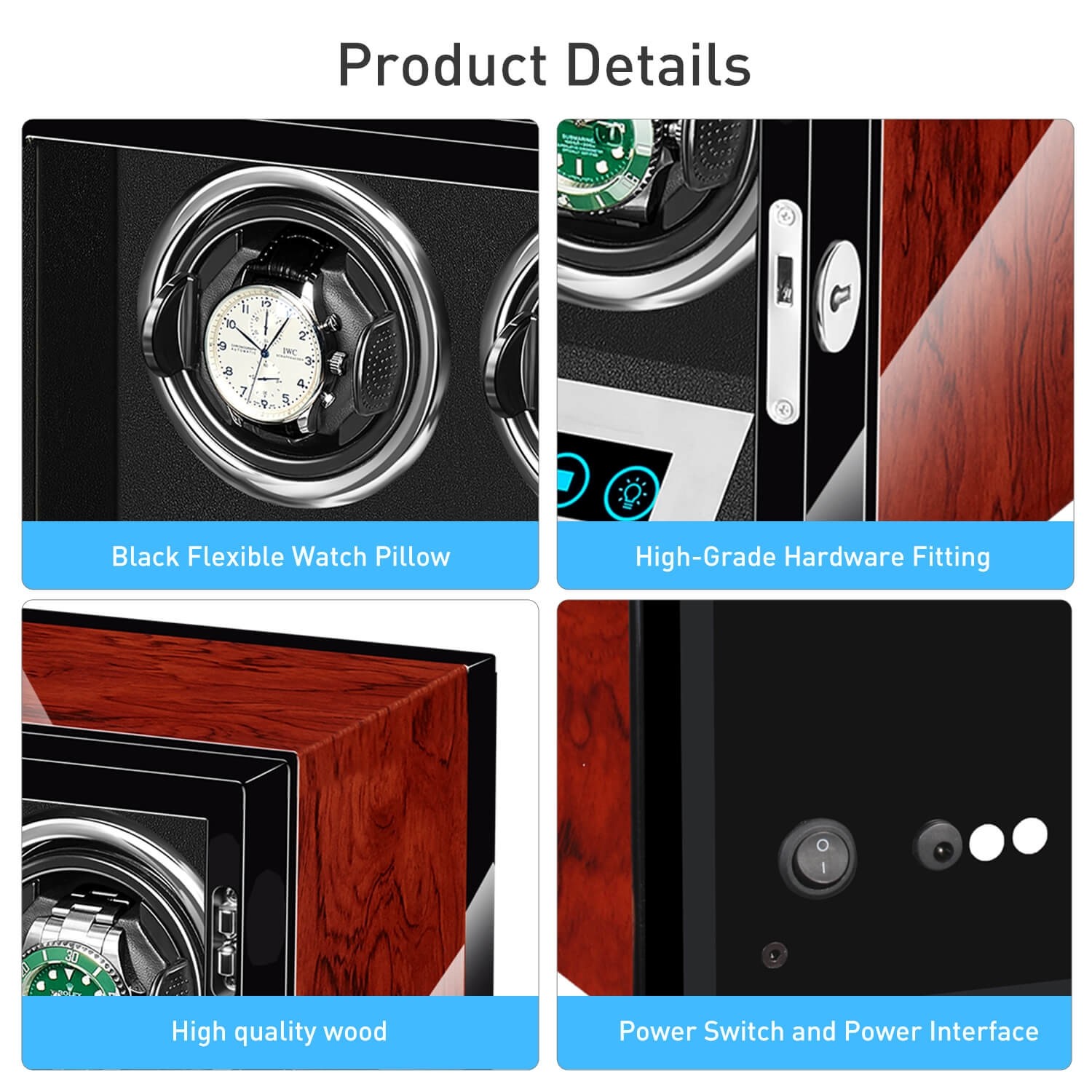 Jqueen Best Watch Winder for Omega with LCD Touch Screen for 4 Automatic Watches JQUEEN