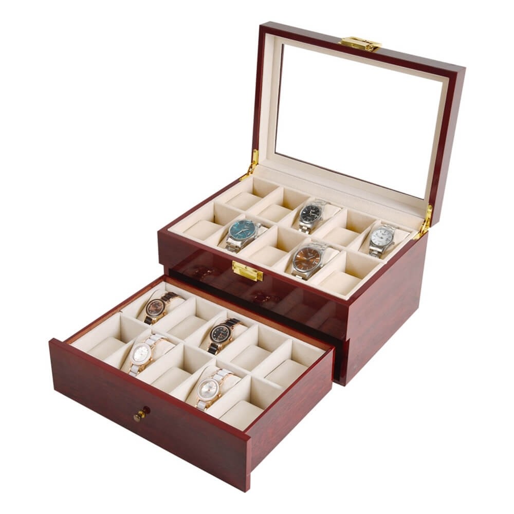 Watch Box Case Mens Jewelry Box Organizer with 3 Sunglasses