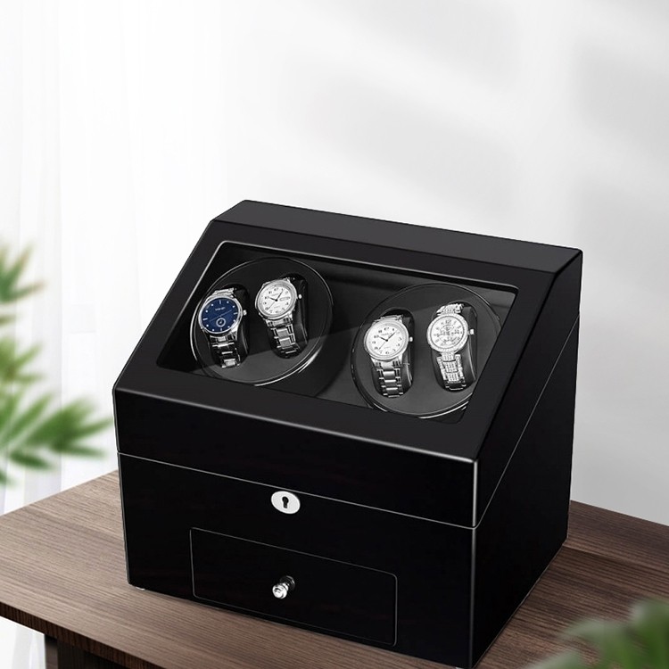 Black Automatic Watch Holder with Drawer JQUEEN